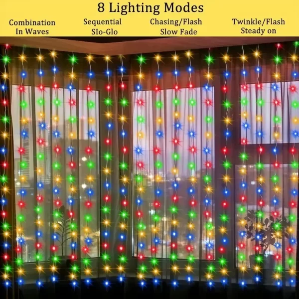 Solar LED Curtain String Lights Outdoor Waterproof 8 Lighting ModesCopper Light for Wedding Party Garden Yard Christmas Decor - Image 3