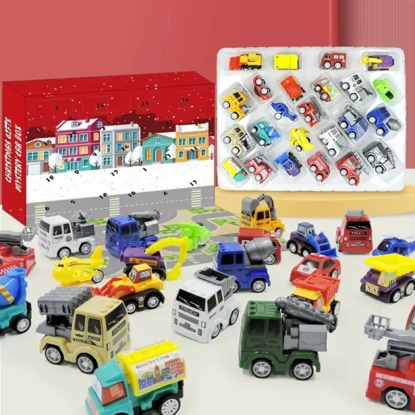 2024 Christmas Advent Calendar Car Toys Military Engineering Fire Truck Car 24 Days Countdown Calendar Gift Box for Kids - Image 3