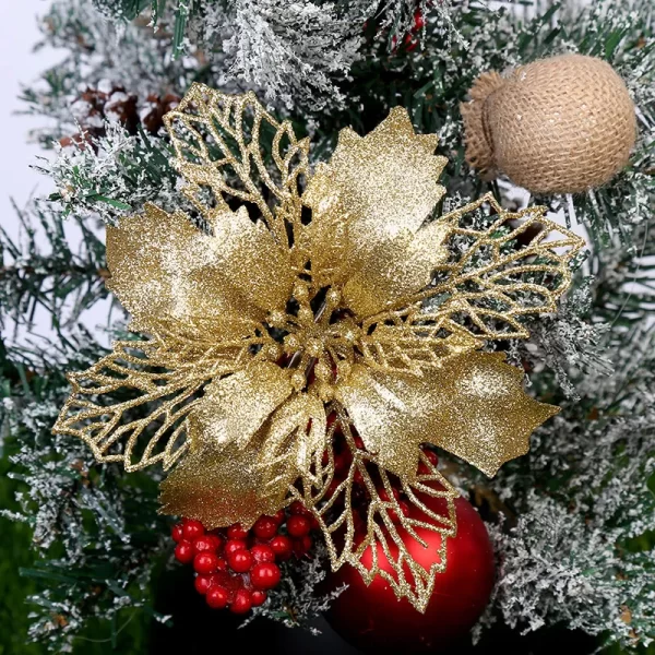 (10pcs) Artificial Christmas Tree Flower Glitter Decorations Xmas Ornaments New Year Gift - Image 3