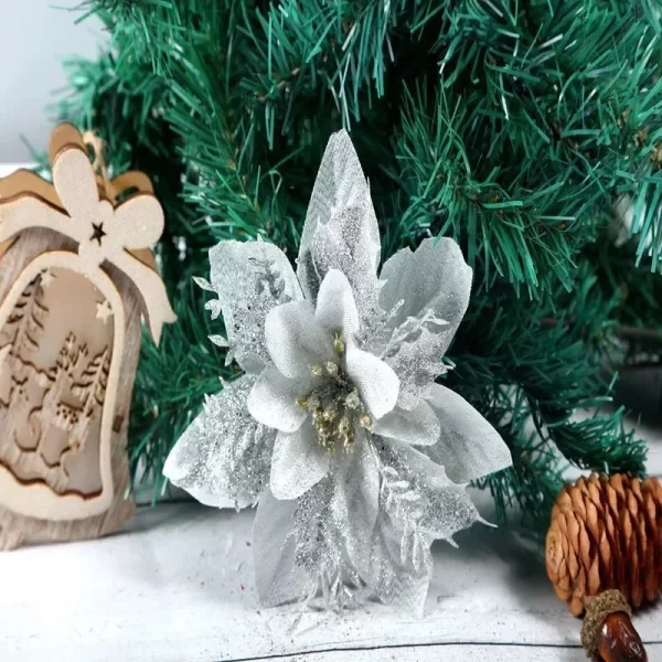 10pcs 14cm Glitter Artificial Christmas Flowers Christmas Tree Ornaments Merry Christmas Home Decorations New Year Gifts - Image 5