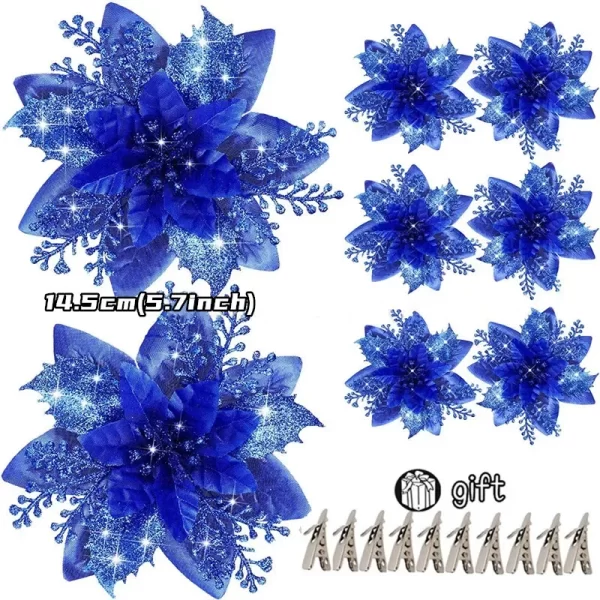 10/5/1pcs 14.5cm Glitter Artifical Christmas Flowers Christmas Tree Decoration Happy New Year Ornaments Xmas Fake Flowers natal