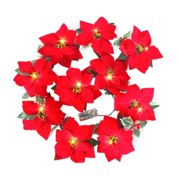 Poinsettia Christmas Flowers Garland String Lights Xmas Tree Ornaments Indoor/Outdoor Party Decor Christmas Decoration Navidad - Image 5