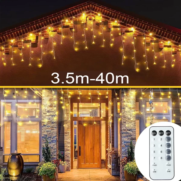 Icicle String Lights LED Fairy Lights Christmas Garland With Remote Control For New Year Party Wedding Garden Terrace Decor