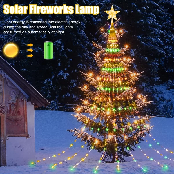 Pentagram Waterproof String Light Solar Christmas Decorations 3M/2M Led Waterfall Tree Fairy Lamp 8 Modes Camping Holiday Lights - Image 2