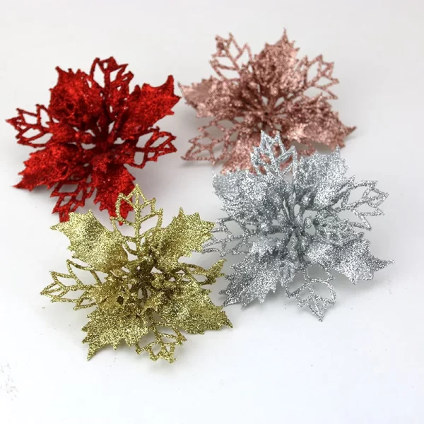 (10pcs) Artificial Christmas Tree Flower Glitter Decorations Xmas Ornaments New Year Gift - Image 5