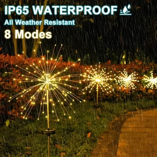 1/2/4PCS Solar Firework Light Waterproof Outdoor 8 Lighting Modes 90-200LED Fairy String Light Christmas 3 Colors Garden - Image 2