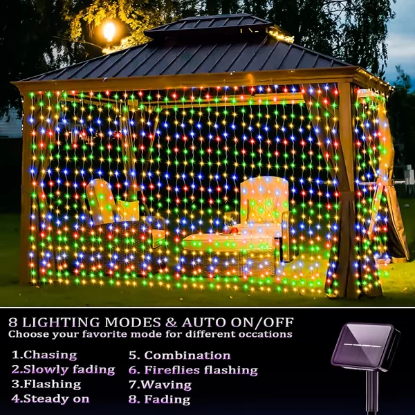 Solar Curtain String Lights 8 Lighting Modes 300Leds Outdoor Garden Yard Decoration Fairy Lights Christmas Holiday Lighting - Image 3