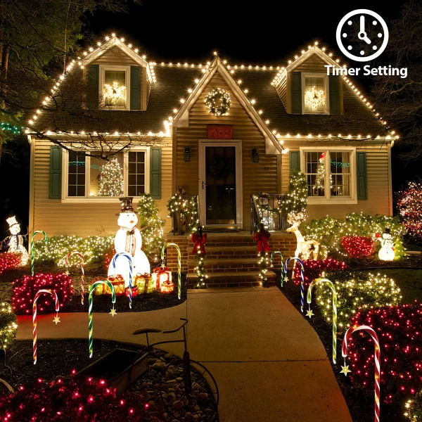 8pcs Christmas Lights EU Plug Outdoor Garden Decoration Candy Cane Lamp 8 Light Modes Crutch Pathway Lawn Xmas New Year's Decor - Image 3