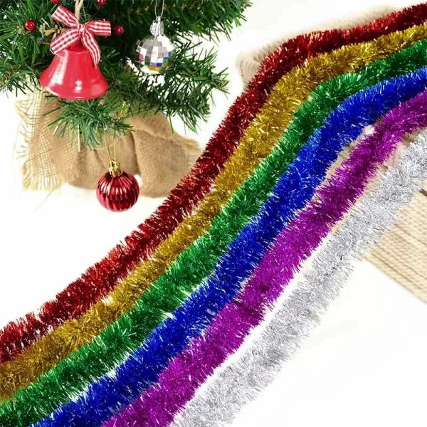 5M Foil Tinsel Ribbon Garland Xmas Tree Wrapping Ribbon Christmas Tree Ornaments Decorative Tinsel Garland 2024 New Year Party