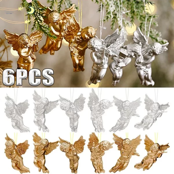 6PCS Gold Angel Pendant Christmas Decorations for Home 2022 Christmas Decoration Christmas Tree Decor Hanging Ornaments New Year