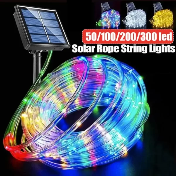 Outdoor Solar Tube Rope Led Light Garden Christmas Decoration Fairy String Light 32m/22M/12M/7M Outdoor Wedding Party Led Lamp