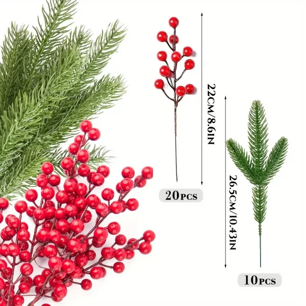 10Pcs Christmas Decoration Artificial Pine Branches Holly Berries Red Berry Branches for Christmas Tree Wreath Gifts Decoration - Image 5