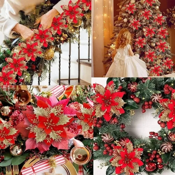 10/5/1pcs 14.5cm Glitter Artifical Christmas Flowers Christmas Tree Decoration Happy New Year Ornaments Xmas Fake Flowers natal - Image 2