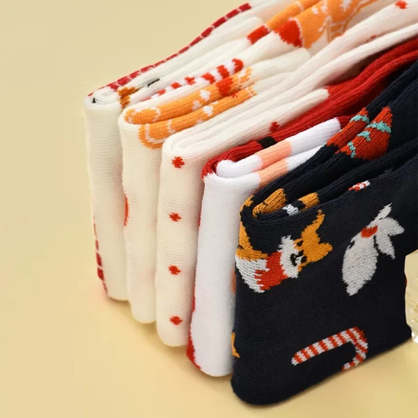 5 Pairs 1 Lot Autumn Winter Ladies Sock Cotton Cartoon New Year Christmas Socks Elk Middle Tube Girls Christmas Gift Warm Cute - Image 4