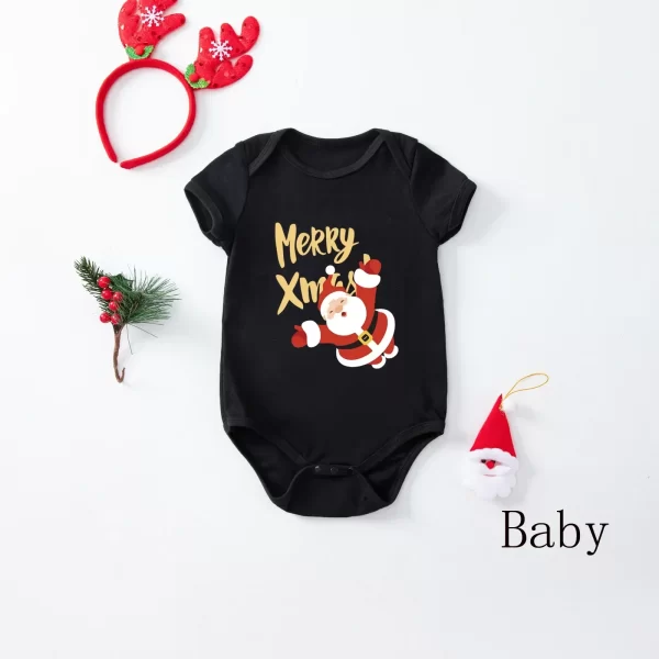 2024 New Year's Costumes Merry Xmas Print Short Sleeve Top+trousers 2 Pcs Suit Christmas Pajamas Family Look Mother Kids Clothes - Image 5