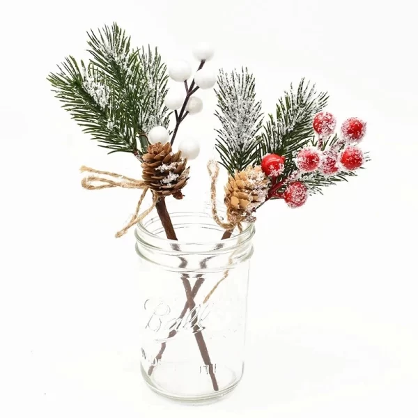 5Pcs Christmas Red Berry Articifial Flower Pine Cone Branch Christmas Tree Decorations Ornament Gift Packaging Home DIY Wreath - Image 3