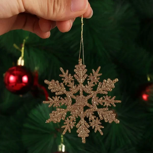 12Pcs 7.5cm Gold Powder Snowflake for Xmas Charming White Christmas Tree Decor Xmas Party Holiday Christmas Ornaments Home Decor - Image 4