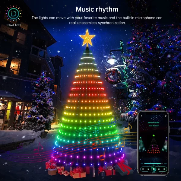 Smart Christmas Tree Toppers Lights App DIY Picture LED RGB String Light Bluetooth Control LED Star String Waterfall Xmas - Image 3