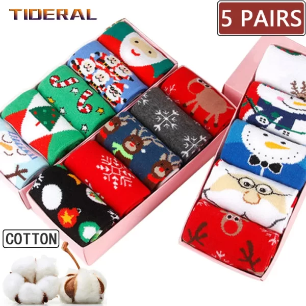 5 Pairs Men/Women Cotton Cartoon Christmas Socks Cute Santa Claus Elk Snow Funny Sock Happy Winter New Year Socks Christmas Gift