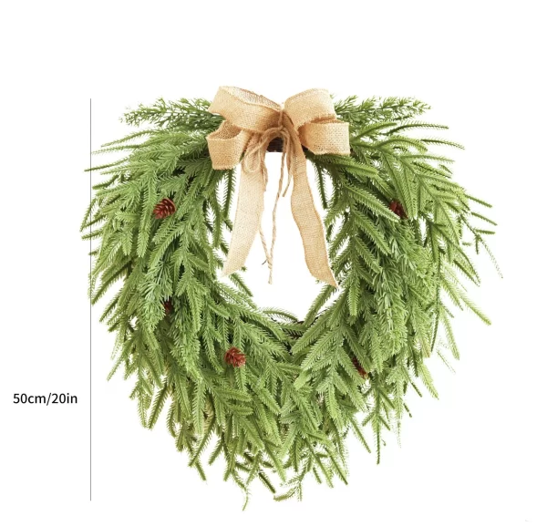 2024 New Cross-Border Christmas 50CM Feel Material Heart-Shaped Wreath for Front Door Hanging Home Decorations - Image 4