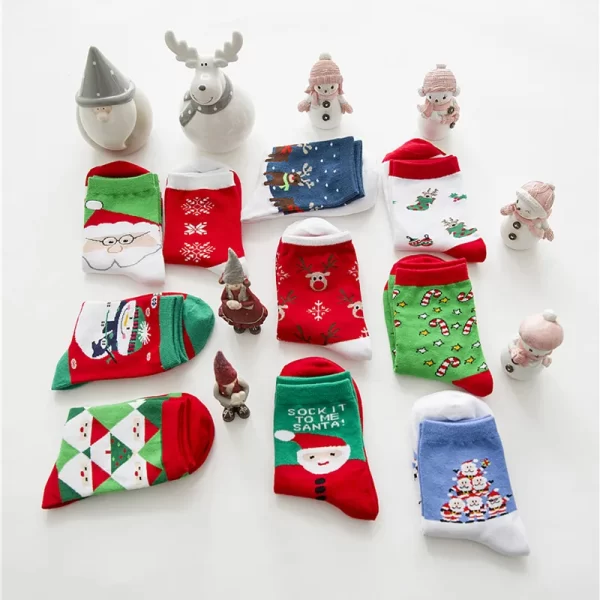 5 Pairs Men/Women Cotton Cartoon Christmas Socks Cute Santa Claus Elk Snow Funny Sock Happy Winter New Year Socks Christmas Gift - Image 3