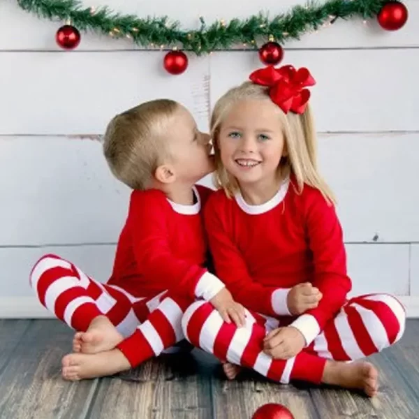 2023 Christmas Pajamas Set Striped Print Mother Father Kids Matching Clothes Causal Soft 2 Pcs Sleepwear Xmas Family Look Outfit - Image 2