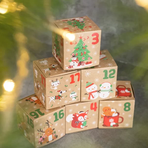 24pcs Christmas Advent Calendar Box Kraft Paper Candy Box 24 Days Countdown to Christmas Gift Boxes Navidad New Year Decorations - Image 3