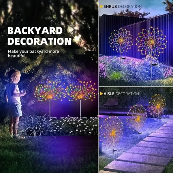 1/2/4PCS Solar Firework Light Waterproof Outdoor 8 Lighting Modes 90-200LED Fairy String Light Christmas 3 Colors Garden - Image 5