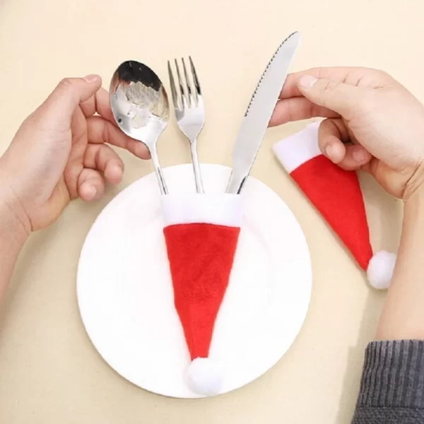 Merry Christmas Decoration 2023 Christmas Tableware Bag Holder Christmas Hat Fork Knife Cutlery Bag Christmas Ornament Decor - Image 4