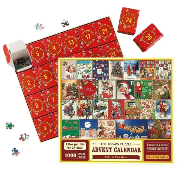 Christmas Puzzle Advent Calendar 1008PCS Puzzles Countdown Calendar Jigsaw Puzzles 24 Days Surprise Christmas Gift Calendar