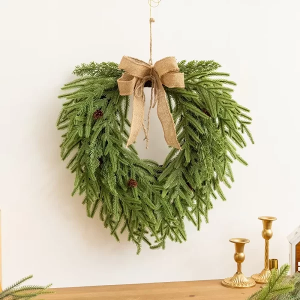 2024 New Cross-Border Christmas 50CM Feel Material Heart-Shaped Wreath for Front Door Hanging Home Decorations