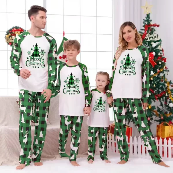 Merry Christmas Casual Sleepwear Xmas Family Look Christmas Family Pajamas Santa Tree Patchwork Mother Daughter Matching Clothes