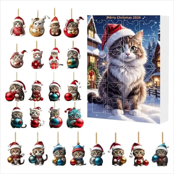 2024 Advent Calendar Christmas Cat Countdown Calendar Cute Animal Hanging Decoration 2025 New Year Cartoon Festival Kids Gifts