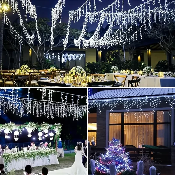 Solar Curtain Icicle Lights Outdoor Eaves Decoration Lights 8 Lighting Modes Wedding Christmas Party Garden Fairy Lights String - Image 6