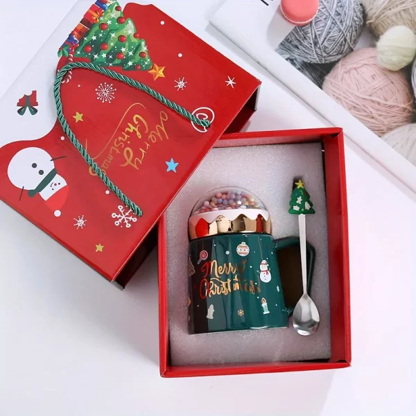 Christmas Ceramic Cup Gift Box with Lid Spoon Mug Tea Cup Christmas Set Handcrafted