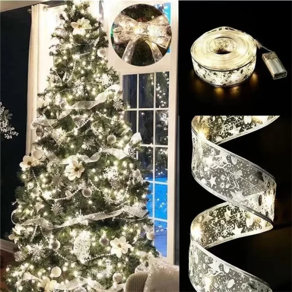 Christmas Decoration LED Ribbon Fairy Lights Christmas Tree Ornaments for Home 2024 DIY Bows Light String Navidad New Year 2025 - Image 4