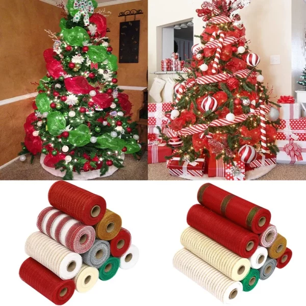 Christmas Crystal Gauze Ribbons 2024 Christmas Tree Decorations for Home Door Wreaths Navidad Noel Gifts Happy New Year 2025 - Image 2