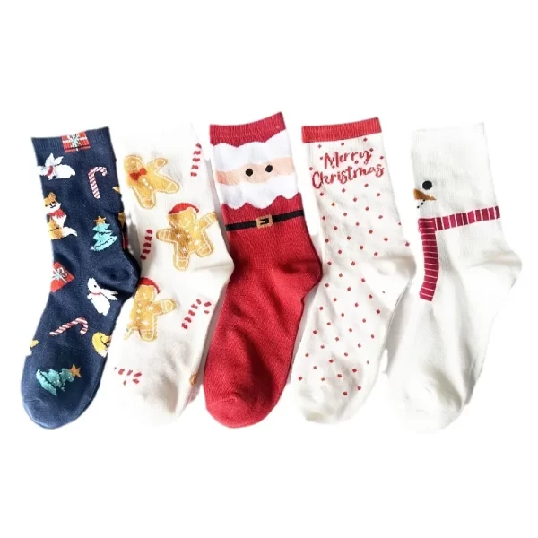 5 Pairs 1 Lot Autumn Winter Ladies Sock Cotton Cartoon New Year Christmas Socks Elk Middle Tube Girls Christmas Gift Warm Cute - Image 5