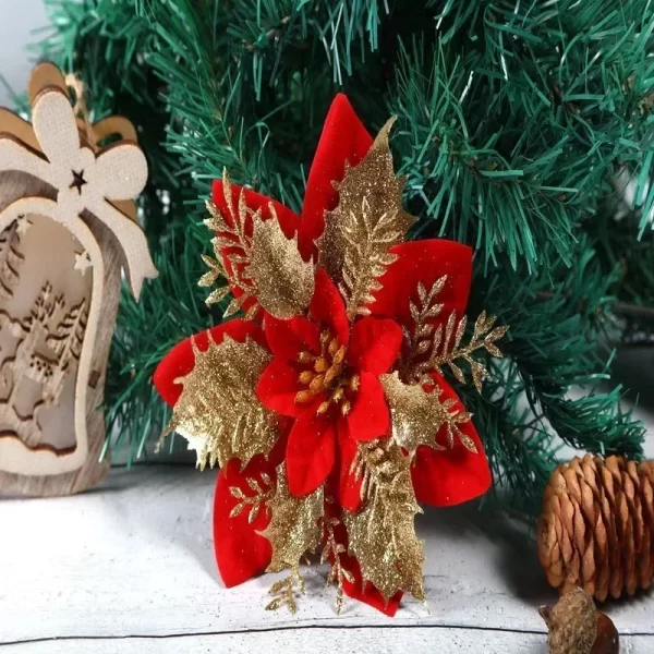 10pcs 14cm Glitter Artificial Christmas Flowers Christmas Tree Ornaments Merry Christmas Home Decorations New Year Gifts - Image 3