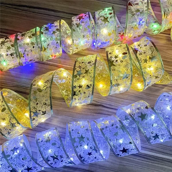 Christmas Decoration LED Ribbon Fairy Lights Christmas Tree Ornaments for Home 2024 DIY Bows Light String Navidad New Year 2025 - Image 6