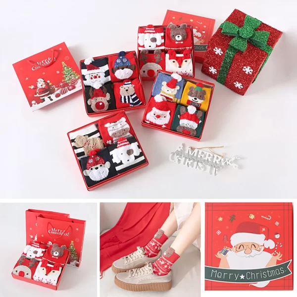 4pcs 2024 New Fashion Christmas Cartoon Cute Socks Gift Box Mid Tube Wnter Women'S Socks - Image 2