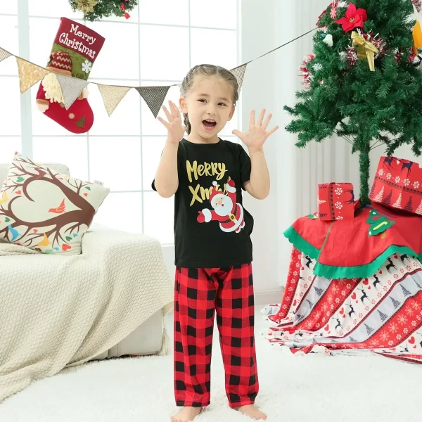 2024 New Year's Costumes Merry Xmas Print Short Sleeve Top+trousers 2 Pcs Suit Christmas Pajamas Family Look Mother Kids Clothes - Image 4