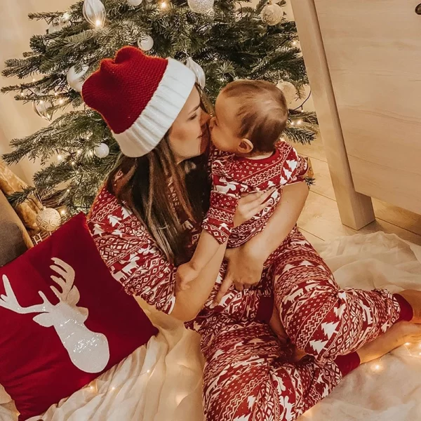 Family Matching Outfits Christmas Pajamas Sets Classic Elk Red Print Adult Dad Mother Daughter Sleepwear Baby Boys Girls Clothes - Image 4