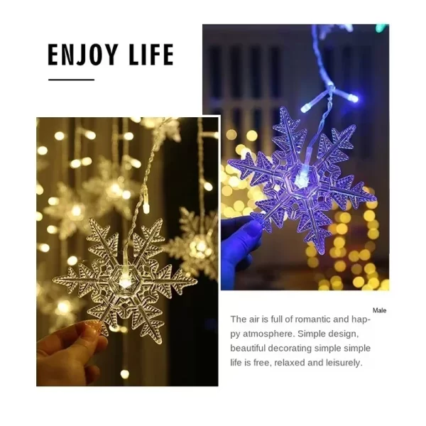 Indoor and Outdoor Christmas Snowflake LED String Lights Fairy Lights Curtain Lights Festoon Holiday Party New Year Decoration - Image 4