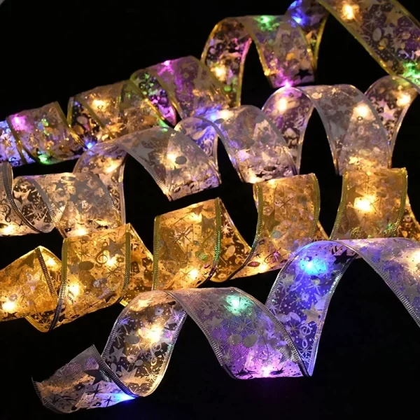 Christmas Decoration LED Ribbon Lights Christmas Tree Ornaments DIY Lace Bows String Light Navidad Home Decoration New Year 2023 - Image 3