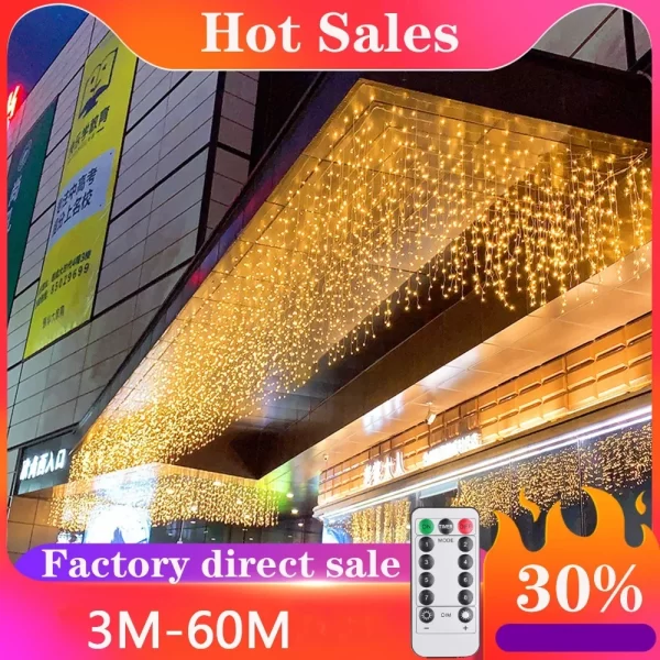 LED Fairy String Curtain Lights Outdoor Waterproof Waterfall Street Garland on the house For Patio Christmas Party Decoration