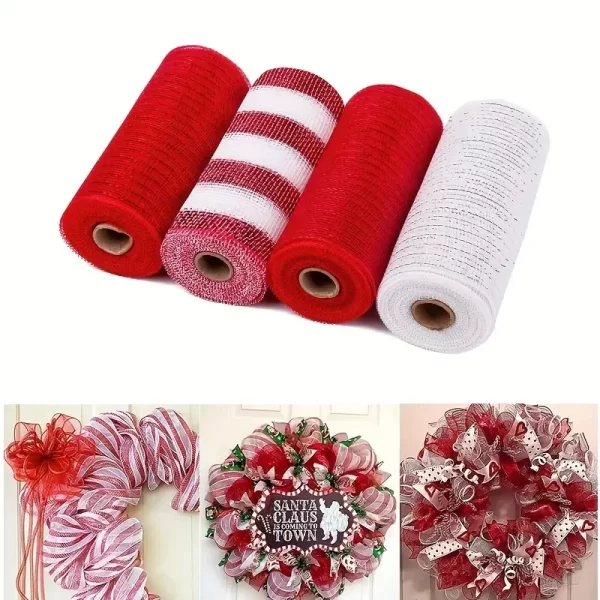 Christmas Crystal Gauze Ribbons 2024 Christmas Tree Decorations for Home Door Wreaths Navidad Noel Gifts Happy New Year 2025