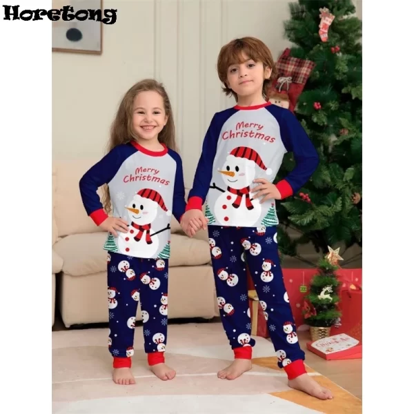 New Year's Costumes Cartoon Snowman Print Christmas Parent-child Matching Pajamas Set 2 Pieces Sleepwear Xmas Family Look Pjs - Image 2