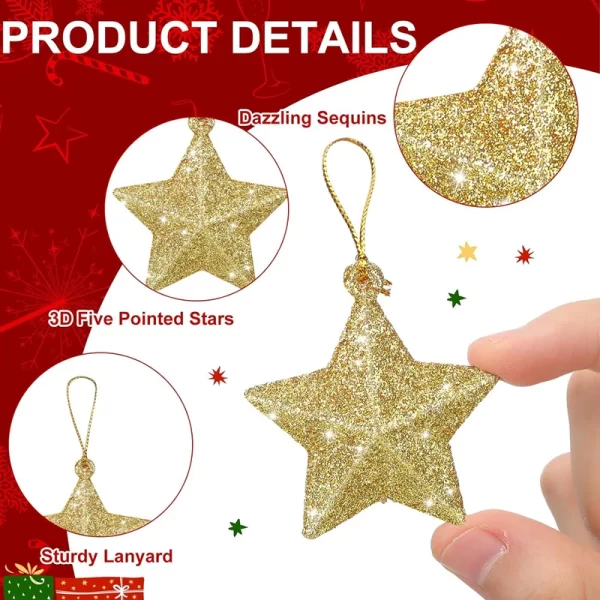 Gold Glitter Star Ornaments Christmas Tree Hanging Pendant 2024 Christmas Decorations for Home Navidad New Year Party DIY Gift - Image 2