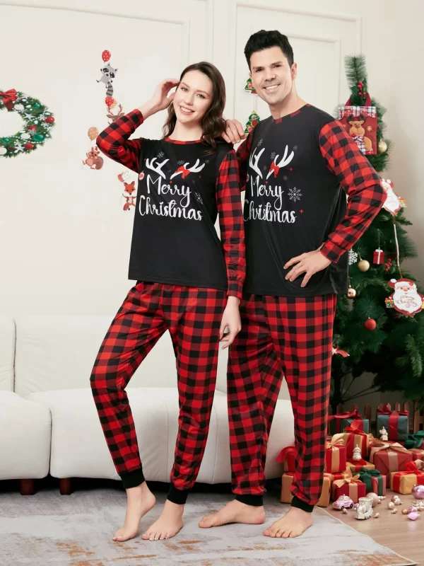 Merry Christmas Cartoon Pattern Mom Dad Kids Matching Pajamas Set 2 Pieces Suit Baby Romper Soft Loose Xmas Family Look Pyjamas - Image 3